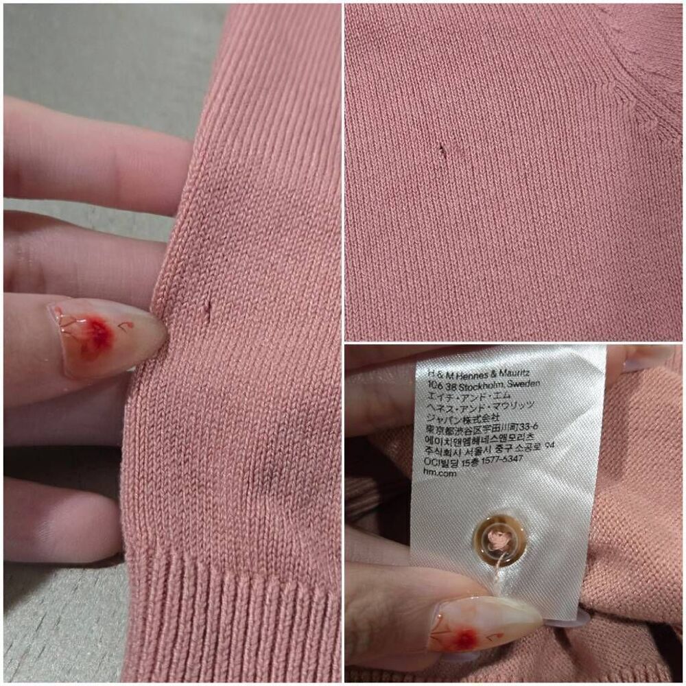 H&M Old Rose Pink Fine-Knit Cardigan | Button Front | Large (J008) - Picture 9 of 12